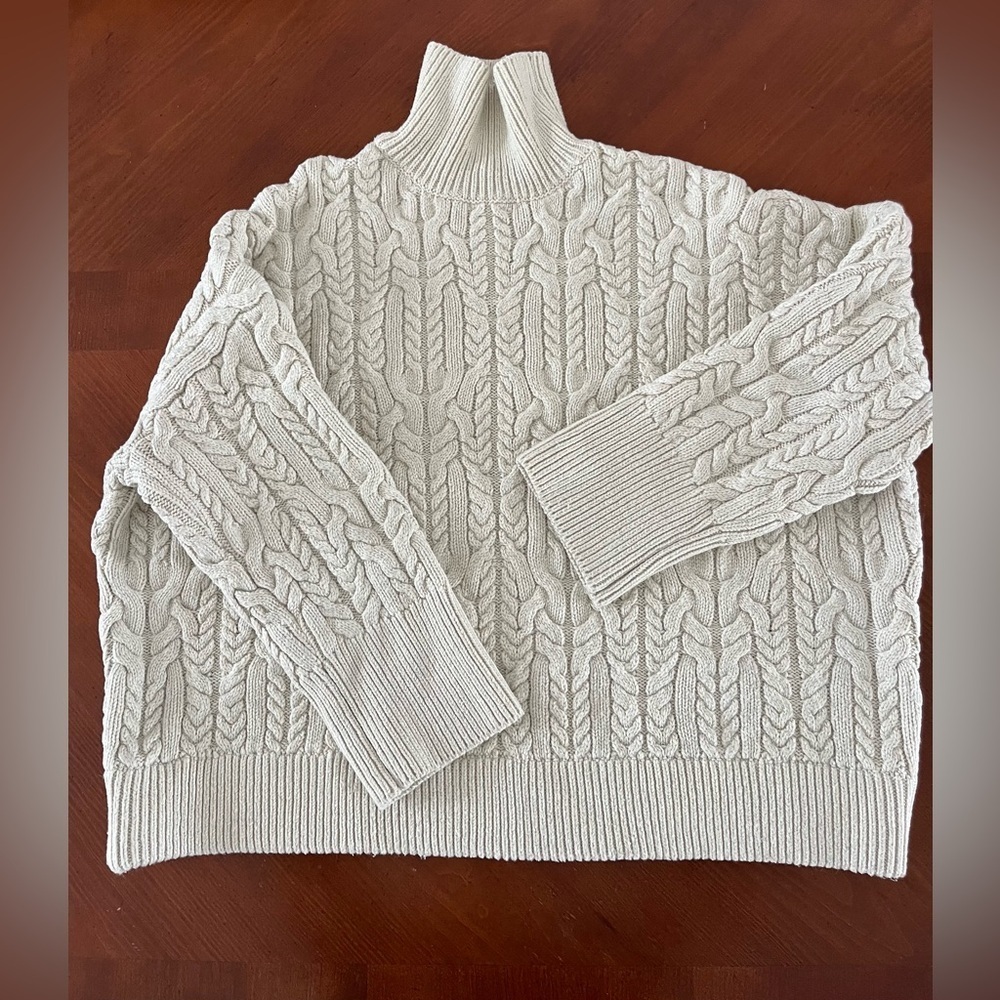 (S) Zara Women’s Cable Knit Sweater Turtleneck Cream Oversized